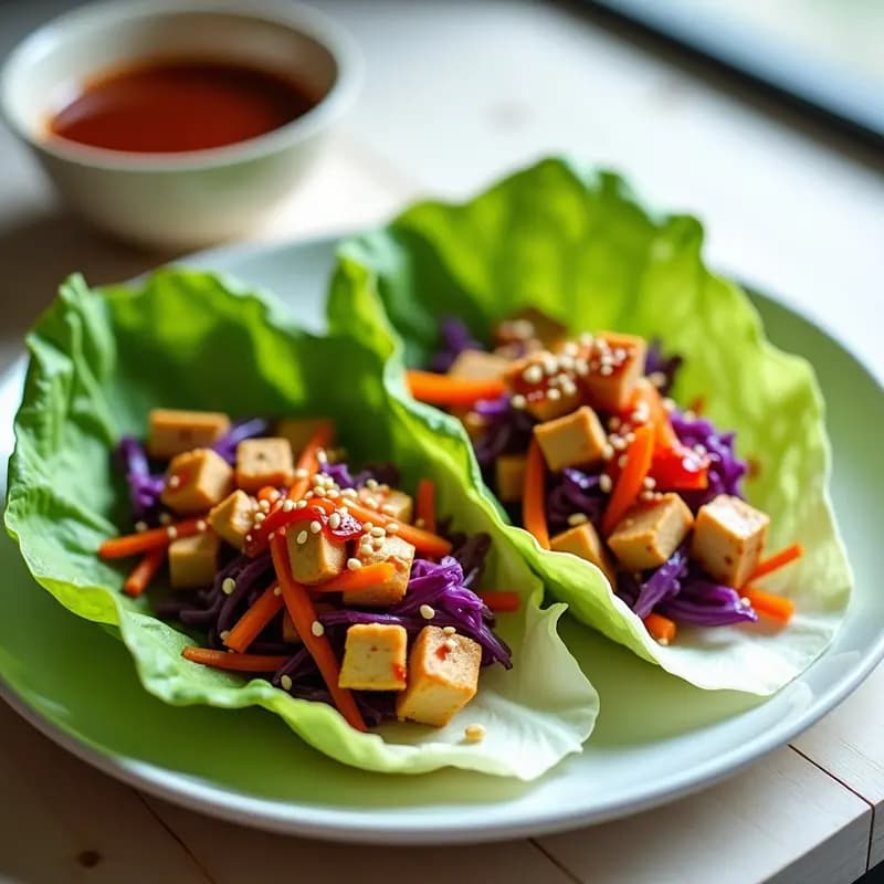 Rollitos de Lechuga con Fülling de Tofu y Salsa Hoisin: Receta China Keto en 10 Minutos