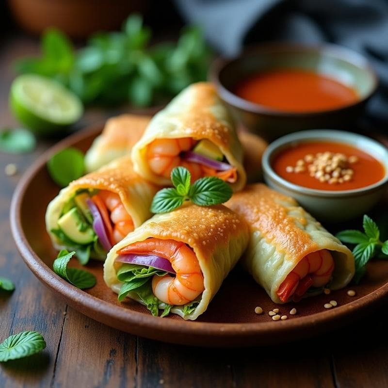Rollitos de lettera y Langostino con Salsa de Tamarindo: Aperitivo Vietnamita en Airfryer