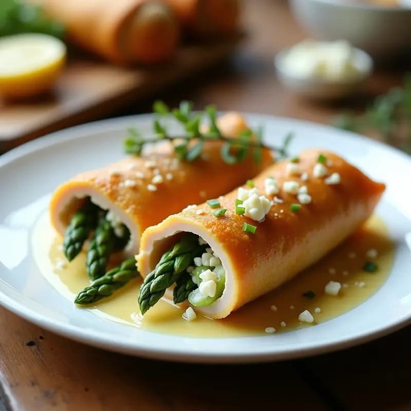 Rollitos de Pechuga de Pavo con Relleno de Espárragos y Queso de Cabra: Receta Francesa en Olla Express