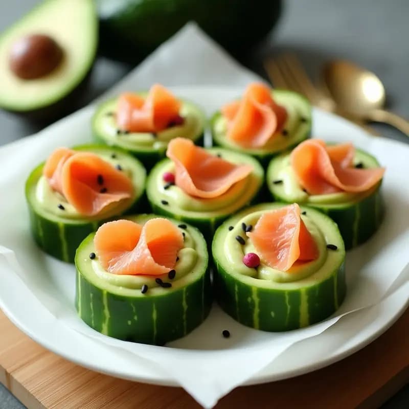 Rollitos de Pepino con Salmón Ahumado y Crema de Aguacate: Aperitivo crujiente sin pan