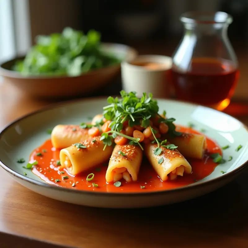 Rollitos de Primavera Coreanos con Kimchi y Tofu: Aperitivo Picante y Crujiente