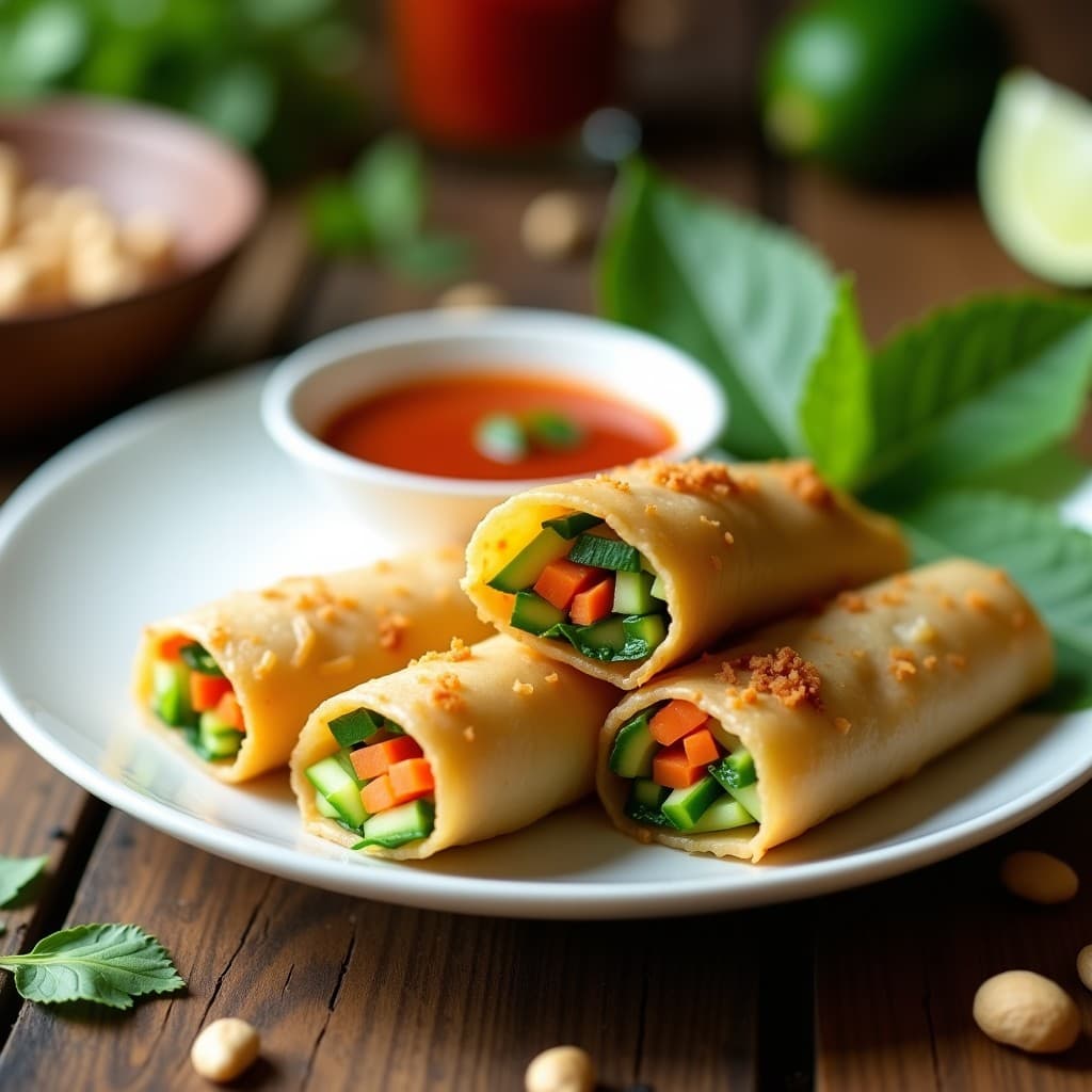 Rollitos de Primavera con Papaya Verde y Cacahuetes: Receta Vegana en Airfryer