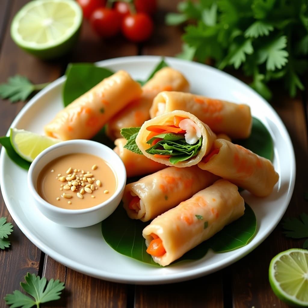 Rollitos de Primavera Vietnamitas con Langostinos y Hierbas: Receta en Airfryer con Salsa de Cacahuete