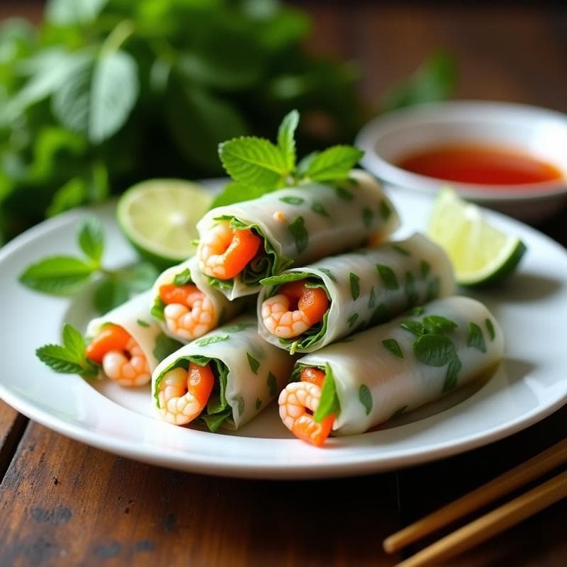 Rollitos de Primavera Vietnamitas con Langostinos y Hierbas Frescas: Receta en Papel de Arroz Sin Fritura