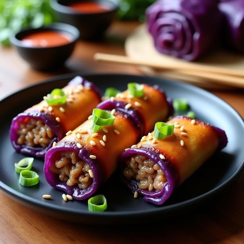 Rollitos de Repollo Morado con Carne de Res y Arroz Salvaje: Receta Coreana en Airfryer