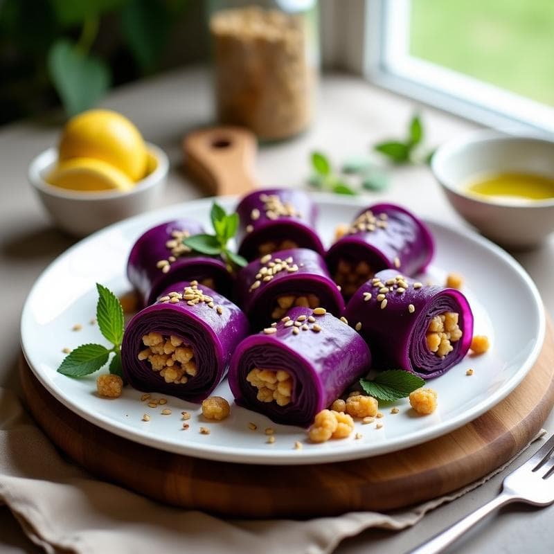 Rollitos de Repollo Morado con Relleno de Quinoa y Pasas: Receta Libanes Sin Cocción