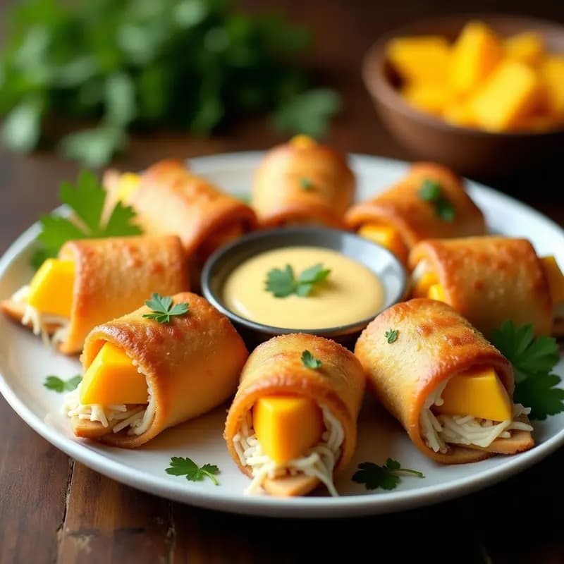 Rollitos de Sándwich de Pavía con Relleno de Pollo Crujiente y Mango: Entrante Italiano con Toque Exótico