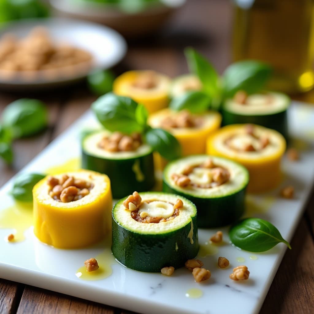 Rollitos de Zucchini con Relleno de Queso de Cabra y Nuez: Aperitivo Crudivegano sin Cocción