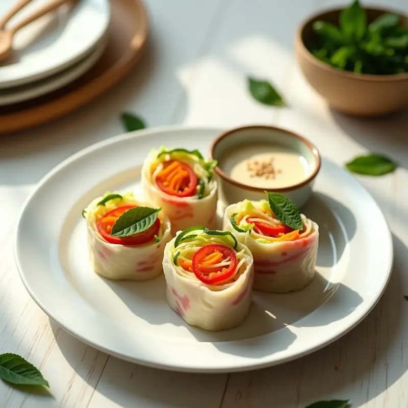 Rollos de Primavera de Repollo y Zanahoria con Salsa de Tahini y Limón: Receta Vietnamita Crudivegana