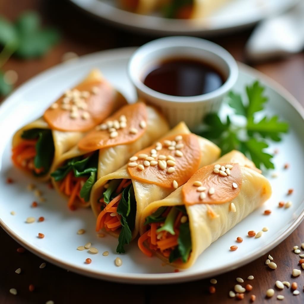 Rollos de Primavera Veganos con Filloas de Arroz y Salsa de Tamari: Receta en Airfryer y Sin Fritura