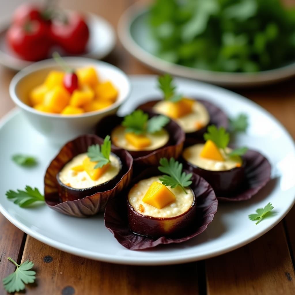 Rolls de Berenjena y Queso de Anacardos con Salsa de Mango: Entrante Vegano y Sin Gluten