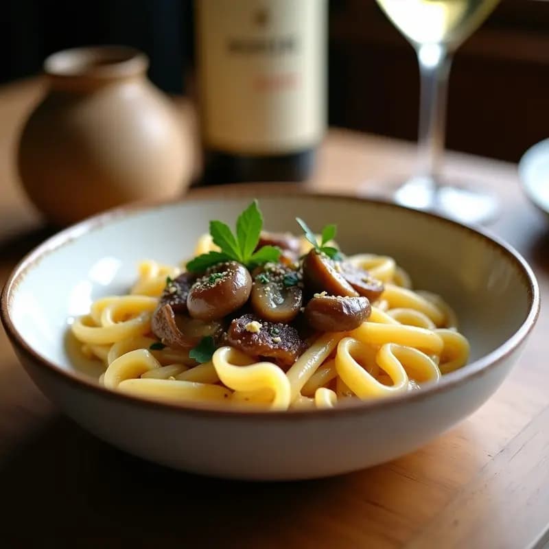 Sahne Nudeln con Champiñones y Cebolla Caramelizada: Receta Alemana Crema y Reconfortante