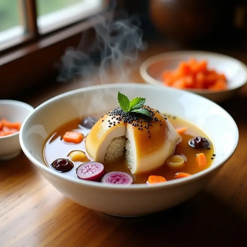 Samgyetang Coreano con Pollo Relleno de Arroz Glutinoso y Ginseng: Sopa Energizante