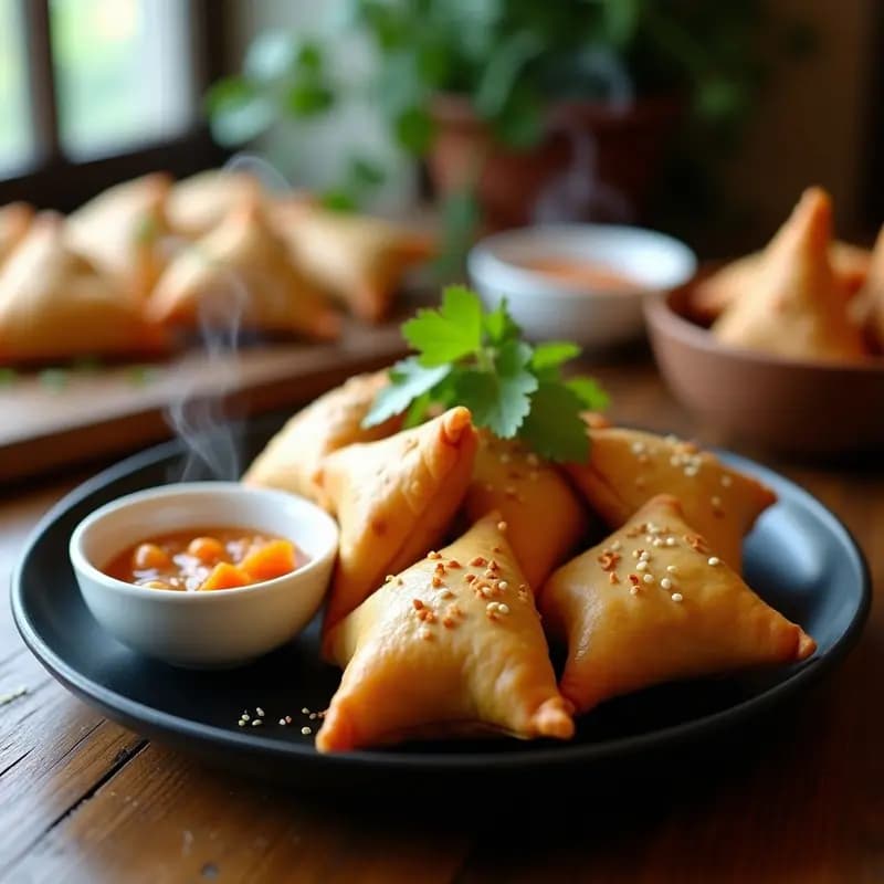 Samosa de Garbanzo y Zapallo con Salsa de Tamarindo: Aperitivo Indio Vegano en Olla Express