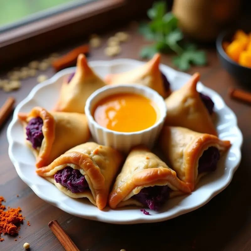 Samosas de Batata Morada y Guisantes: Aperitivo Indio Vegano y Picante en Olla Express
