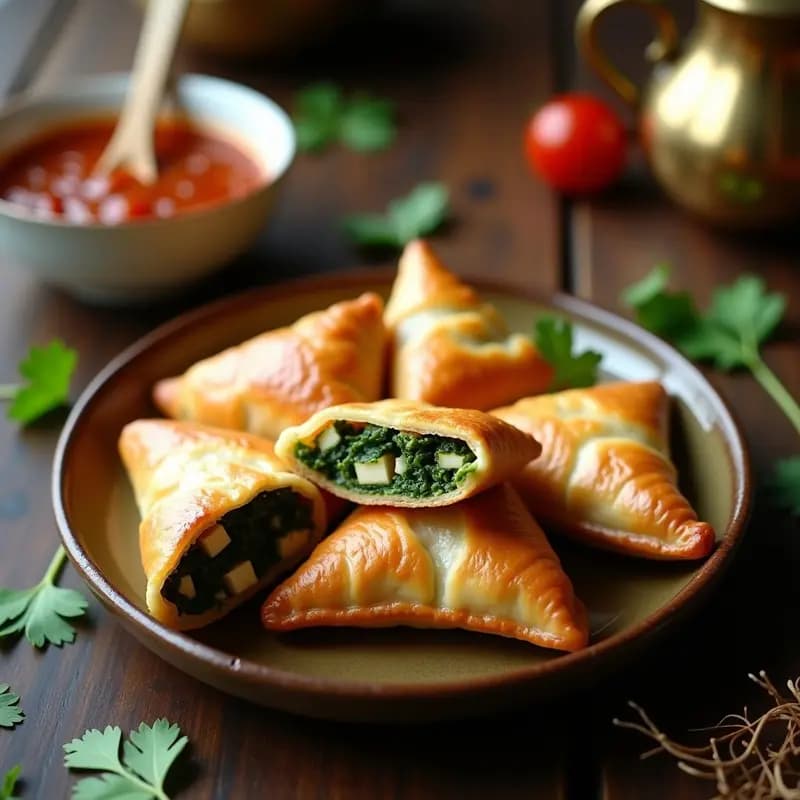 Samosas de Espinacas y Queso Paneer con Chutney de Tamarindo: Receta India Picante al Horno