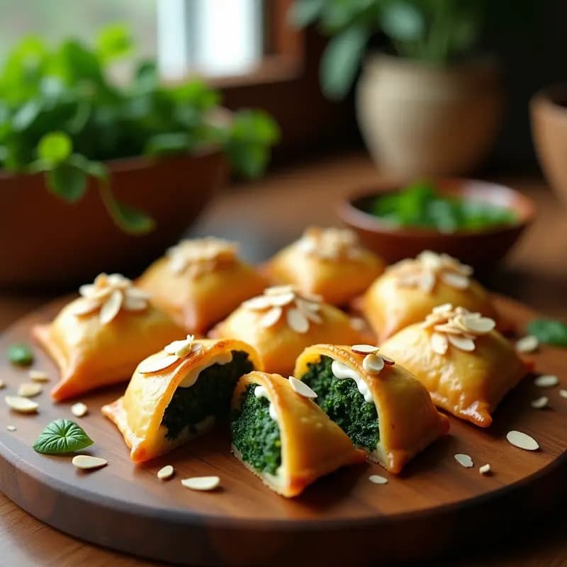Samusa de Espinacas y Queso Paneer: Aperitivo Indio en Masa Filo con Toque de Comino