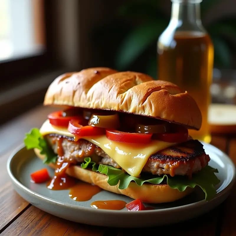 Sandwich de Chuleta de Cerdo a la Parrilla con Queso Provolone y Pimientos Asados: El King de los Sándwiches