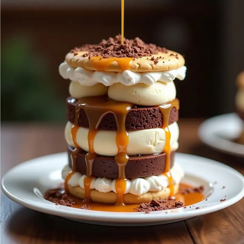 Sándwich de Helado de 3 Pisos con Brownie y Galletas: Postre Gigante para Días de Cheat Meal
