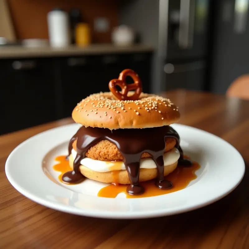 Sándwich de Helado entre Dos Galleta de Chocolate con Trozos de Pretzel y Salsa de Caramelo: Postre o Merienda Prohibida