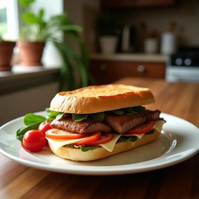 Sándwich de Lomo Adobado con Queso Provolone y Pimientos Asados: Receta Peruana para Almorzar como Rey