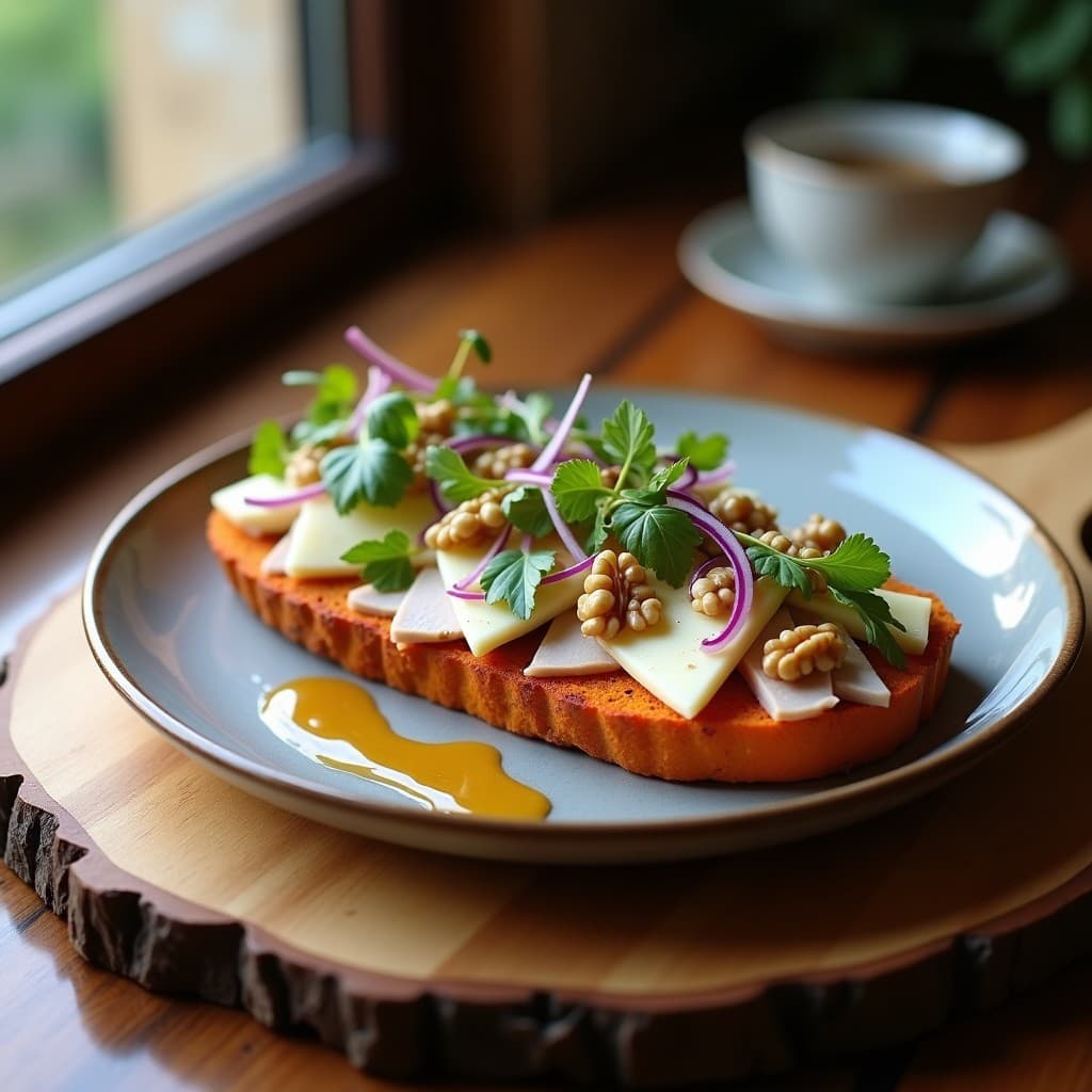 Sándwich de Pan de Batata con Pechuga Ahumada y Queso Azul: Receta Gourmet en 10 Minutos