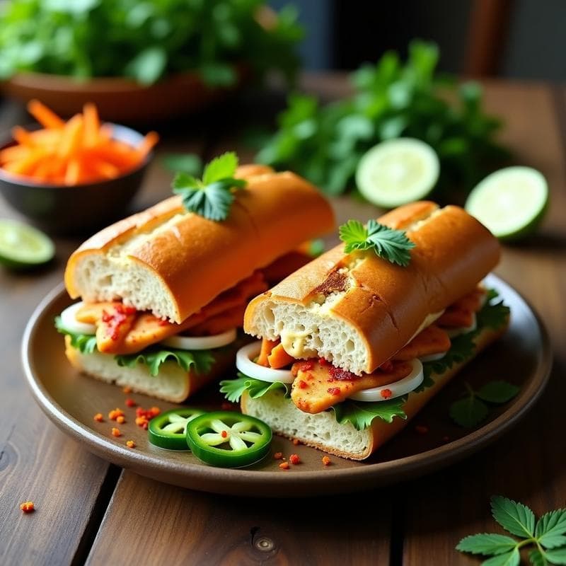 Sándwich Vietnamita de Pollo y Encurtidos: Receta Banh Mi en Pan de Bagette Crujiente