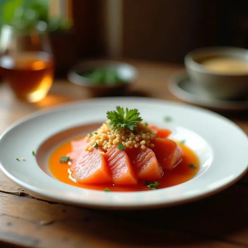 Sashimi de Salmón con Salsa de Maracuyá y Semillas de Sésamo: Receta Japonesa Fusion y Rápida