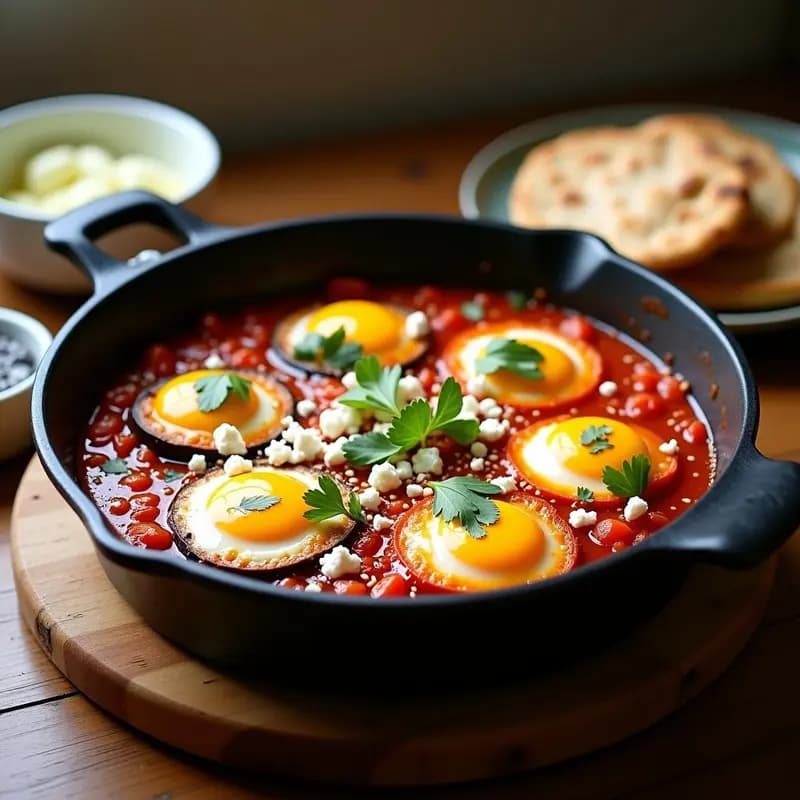 Shakshuka con Berenjena y Feta: Receta Norteafricana en Olla Lenta para Desayunar