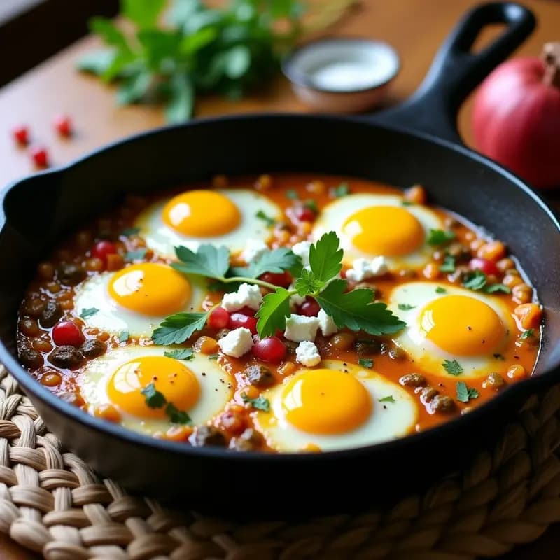 Shakshuka de Calabacín y Huevo de Codorniz: Receta Norteafricana en Sartén de Hierro