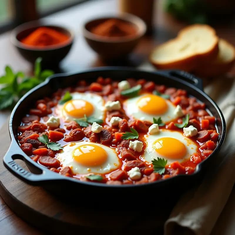 Shakshuka con Chorizo y Pimentón Ahumado: Receta Magrebí Picante para Brunch