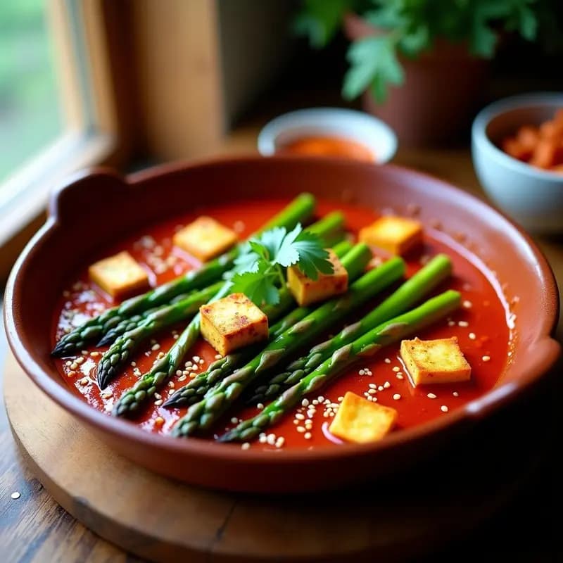 Shakshuka de Espárragos y Tofu con Harissa: Receta Norteafricana Vegana y Picante