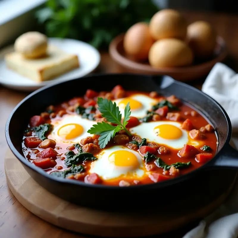Shakshuka con Espinacas y Feta de Anacardos: Desayuno Árabe Vegano y Sin Gluten