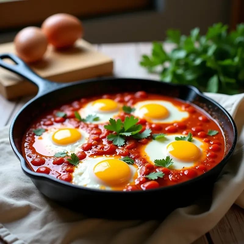 Shakshuka con Huevo y Tomates: Receta Israelí en Sartén para Desayuno o Cena