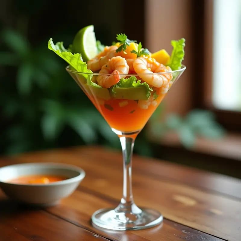 Shrimp Cocktail con Aguacate y Mango: Entrante Mexicano-Estadounidense en 15 Minutos