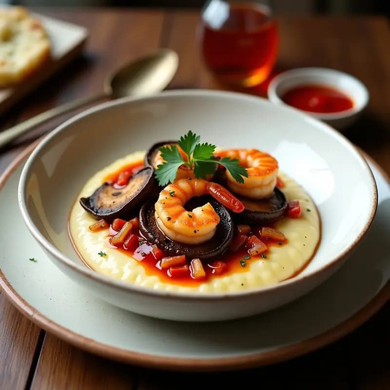 Shrimp and Grits Veganos: Receta Americana con Gachas de Maíz y Champiñones Ahumados