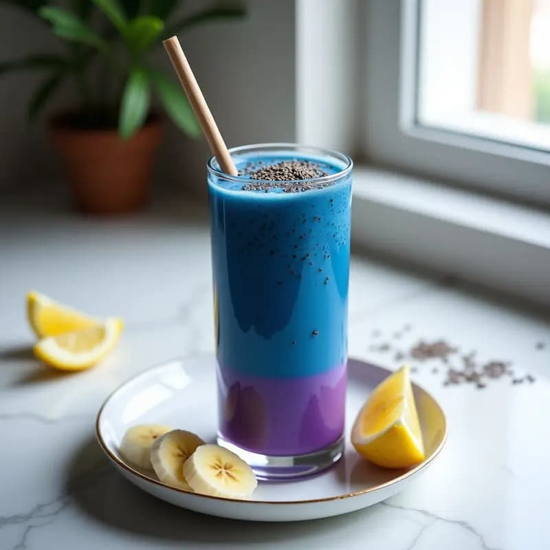 Smoothie Morado de Blue Spirulina y Banana: Bebida Antioxidante y Energizante