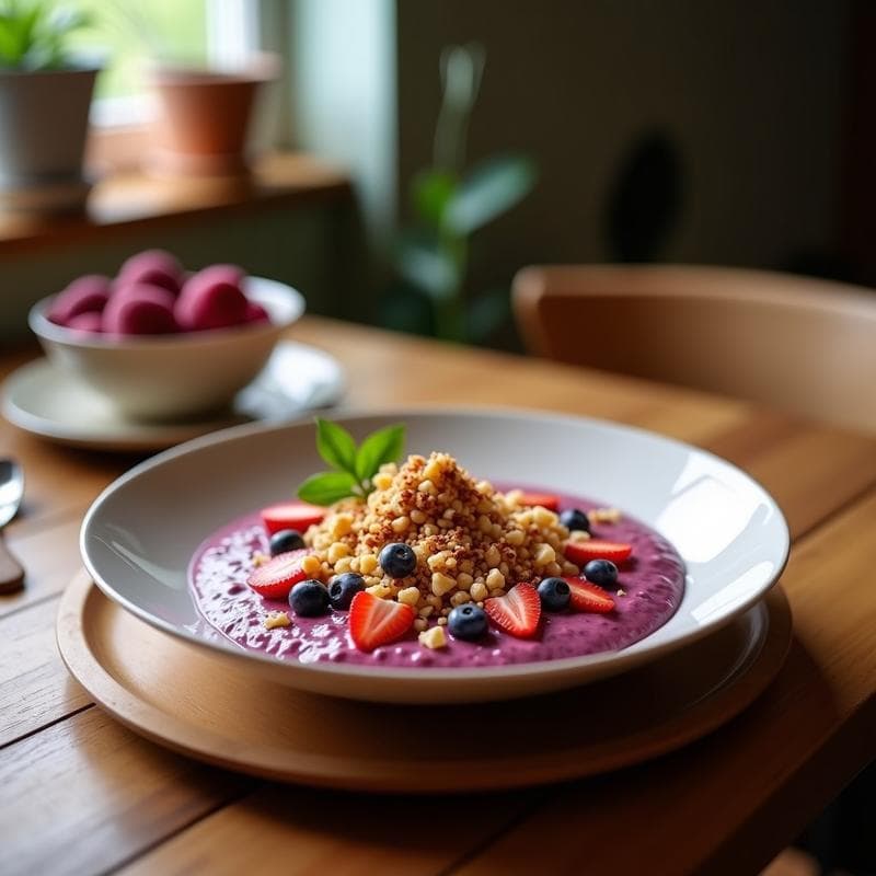 Smothie Bowl de Açaí y Leche de Camello con Toppings Crunch: Desayuno Árabe Antioxidante
