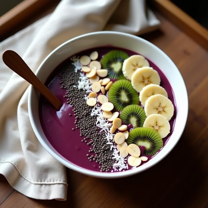 Smothie Bowl de Açaí, Plátano y Semillas de Chía: Desayuno Energético y Antioxidante