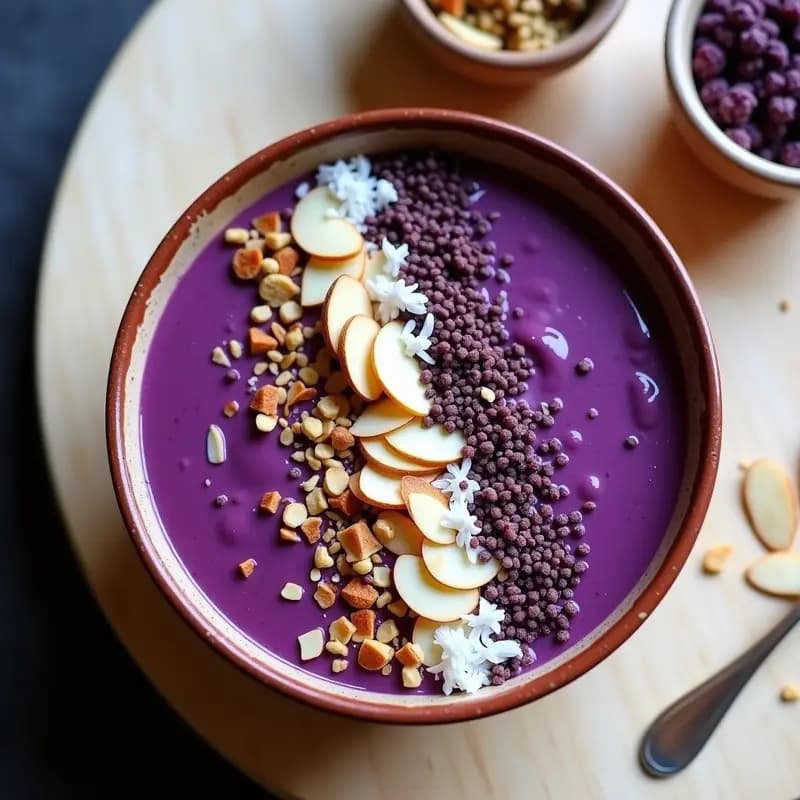 Smoothie Bowl Morada con Quinoa y Zaatar: Receta Antiox de Alto Valor Nutricional en 10 Minutos