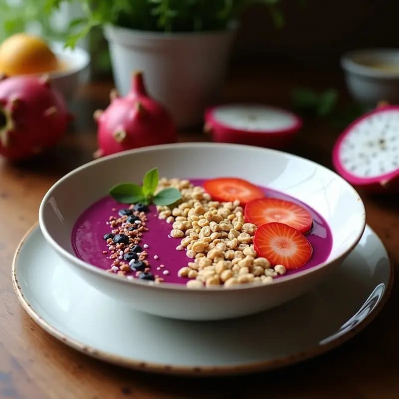 Smoothie Bowl de Pitaya y Coco con Granola de Quinoa: Desayunobrasileño Sin Gluten y Vegano