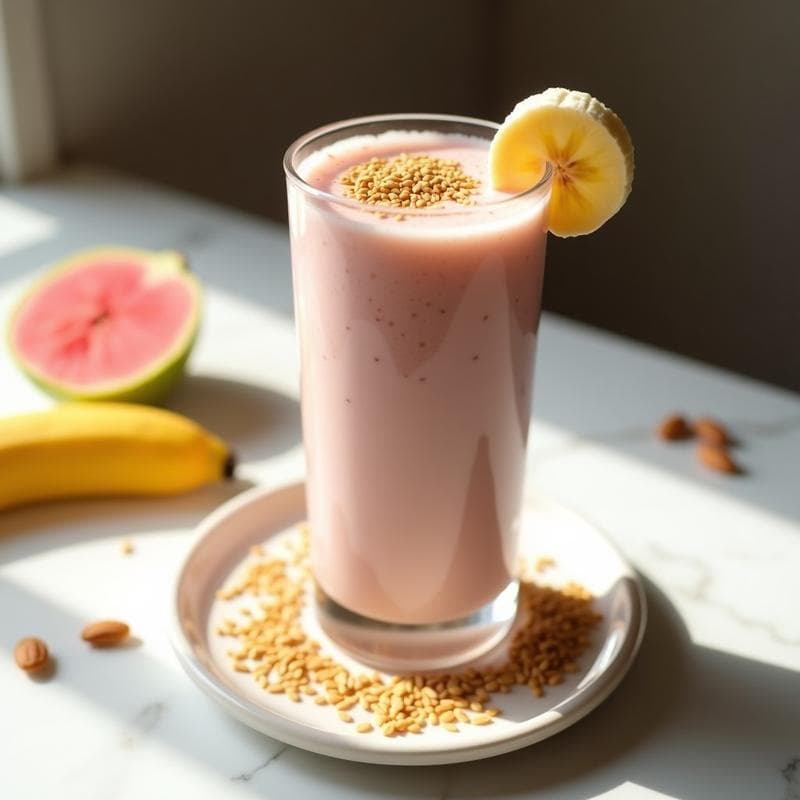 Smoothie de Guayaba, Plátano y Semillas de Lino: Desayuno Tropical y Saciante