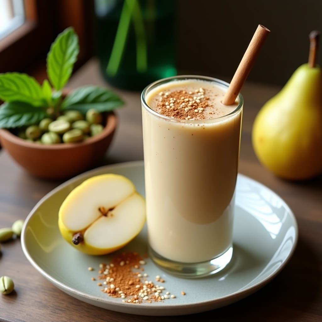 Smoothie de Pera y Cardamomo: Bebida Detox con Toque Ayurvédico Sin Lácteos