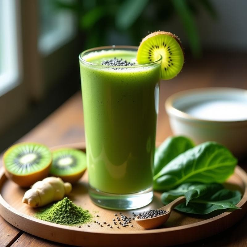 Smoothie Verde de Espirulina y Kiwi: Bebida Desintoxicante y Alta en Hierro