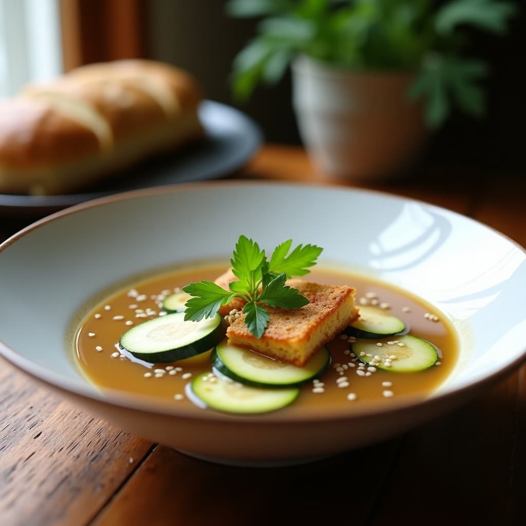 Sopa de Ajonjolí y Calabacín con Crutones de Pan de Mijo: Receta Coreana Vegana y Detox