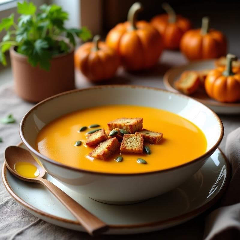 Sopa de Calabaza Butternut y Jengibre con Crutones de Pan de Almendra: Receta en Thermomix Sin Lácteos