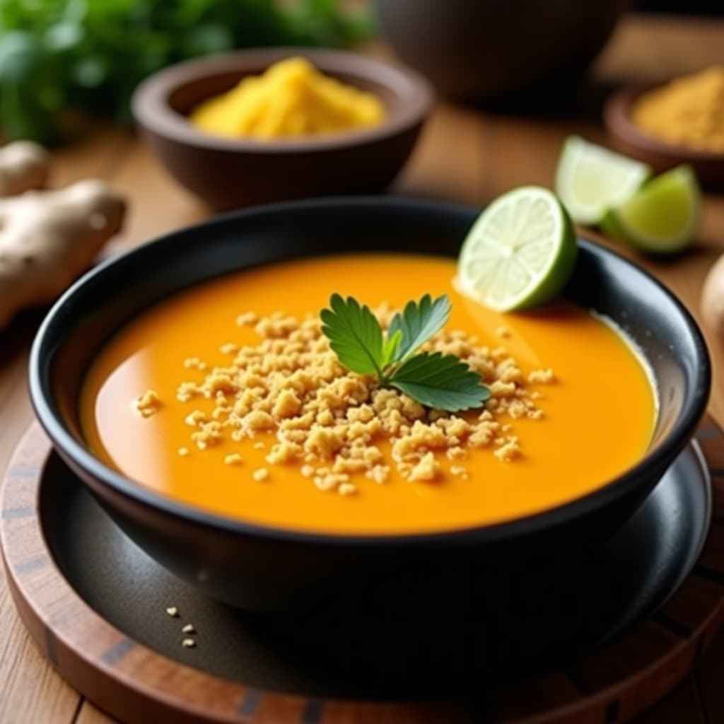 Sopa de Camu Camu y Jengibre con Crujientes de Algodón de Azúcar de Coca: Receta Peruana Antioxidante