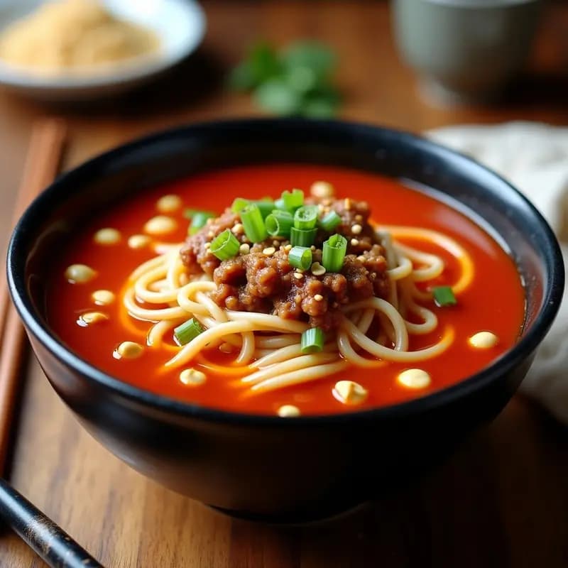 Sopa de Fideos Picantes Dan Dan: Receta China con Carne de Cerdo y Cacahuetes en 20 Minutos