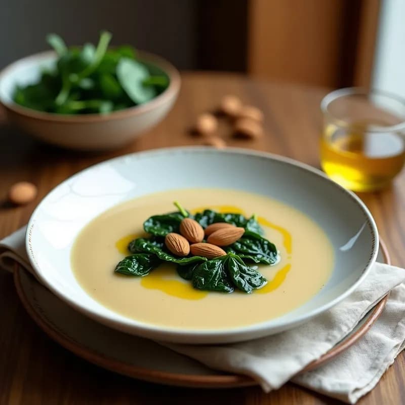 Sopa de Almendras y Espinacas Crujientes: Receta Vegana Alta en Proteína en 20 Minutos