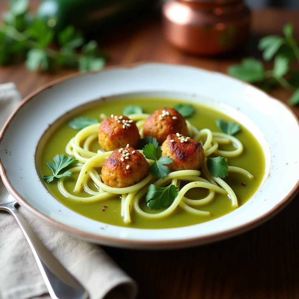 Sopa de Fideo de Calabacín con Albóndigas de Garbanzo: Receta Sin Gluten en Olla Exprés